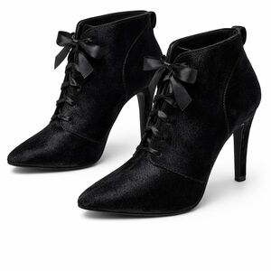 NWOT Kelly & Katie Velvet Heel Booties • Silk Ribbon Tie Detail •